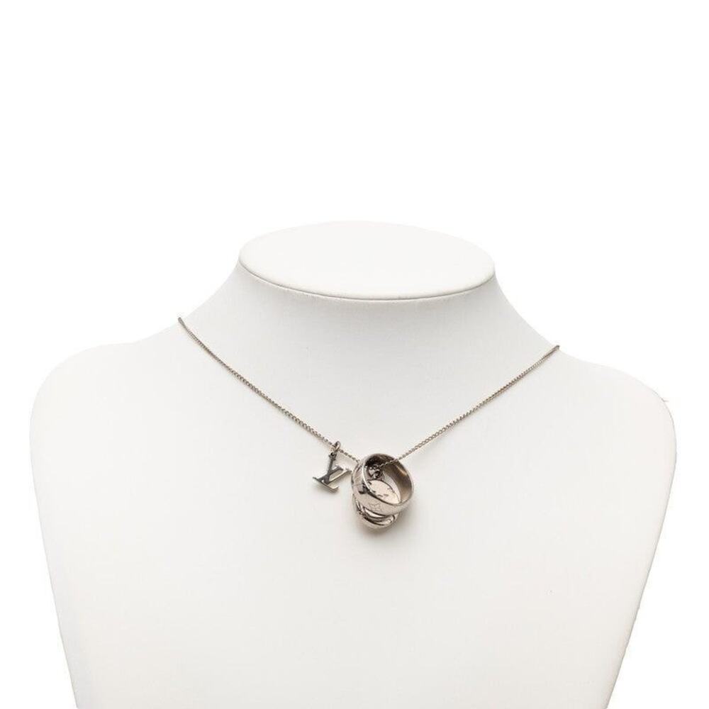 Louis Vuitton Monogram Ring Metal Necklace Silver